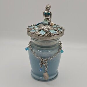 Kirks Folly Scented Candle with Silver Blue Mermaid on Turtle Lid and Bracelet